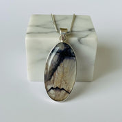 Blue John Oval Pendant 34×19 mm 925 Silver, Derbyshire Spar Cabochon, Handmade UK