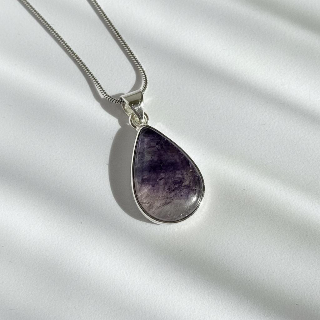 Teardrop Blue John Pendant in Silver | Derbyshire Fluorite Necklace