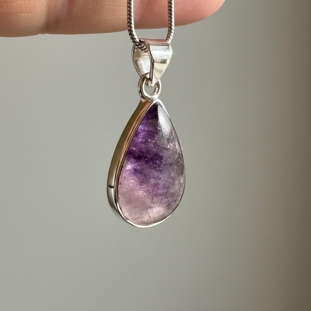 Teardrop Blue John Pendant in Silver | Derbyshire Fluorite Necklace