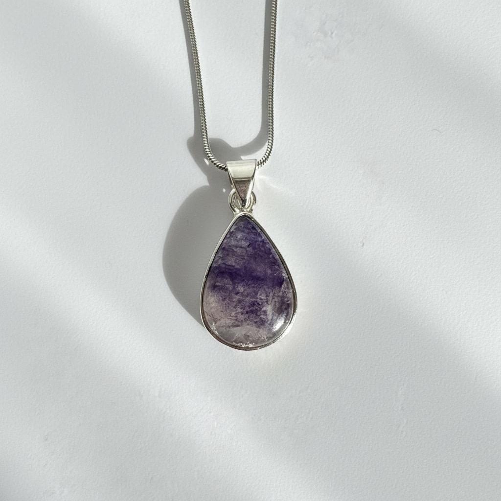 Teardrop Blue John Pendant in Silver | Derbyshire Fluorite Necklace
