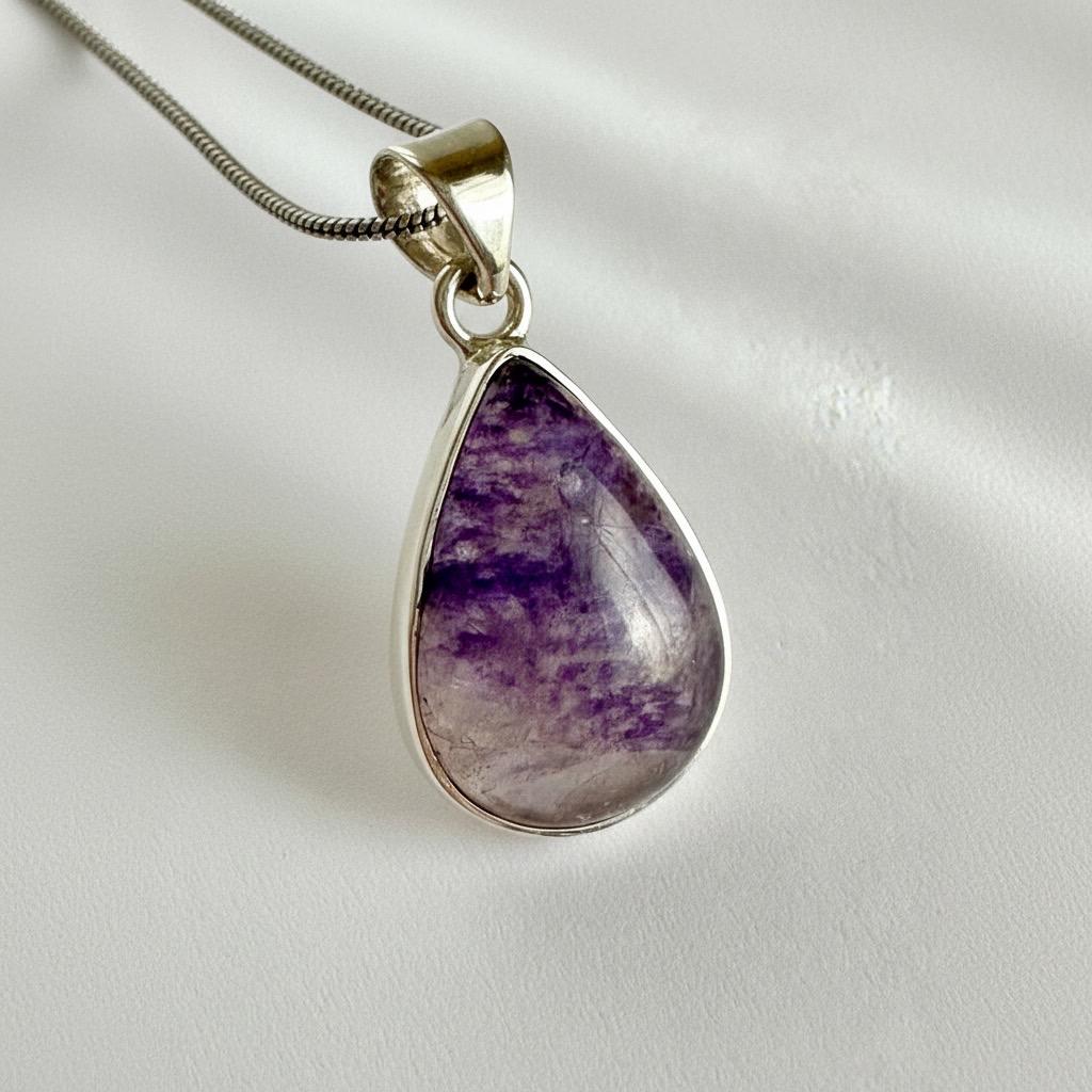 Teardrop Blue John Pendant in Silver | Derbyshire Fluorite Necklace