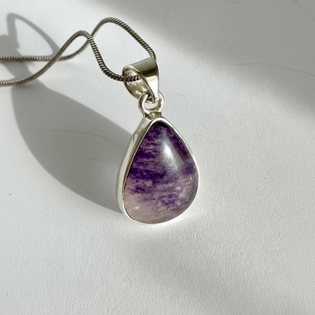 Teardrop Blue John Pendant in Silver | Derbyshire Fluorite Necklace