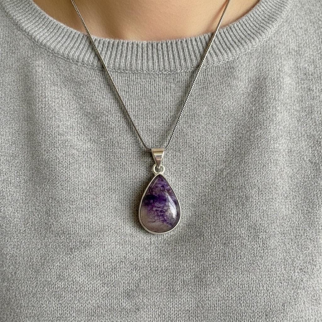 Teardrop Blue John Pendant in Silver | Derbyshire Fluorite Necklace