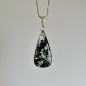 Moss Agate Teardrop Pendant 925 Sterling Silver Handmade UK