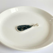 Moss Agate Teardrop Pendant 925 Sterling Silver Handmade UK