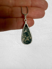 Moss Agate Teardrop Pendant 925 Sterling Silver Handmade UK