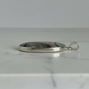 Blue John Oval Pendant 34×19 mm 925 Silver, Derbyshire Spar Cabochon, Handmade UK