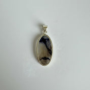 Blue John Oval Pendant 34×19 mm 925 Silver, Derbyshire Spar Cabochon, Handmade UK
