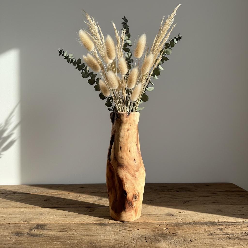 Hand-Turned Elm Wooden Vase | Organic Modern Scandinavian Decor | 5th Anniversary Wood Gift | UK Handmade