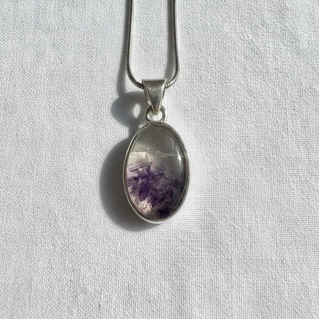 Blue John Sterling Silver Oval Pendant 1.8cm x 1.2cm, Handmade UK