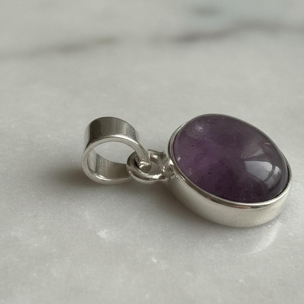 Blue John Sterling Silver Round Pendant 1.8cm x 1.2cm, Handmade UK
