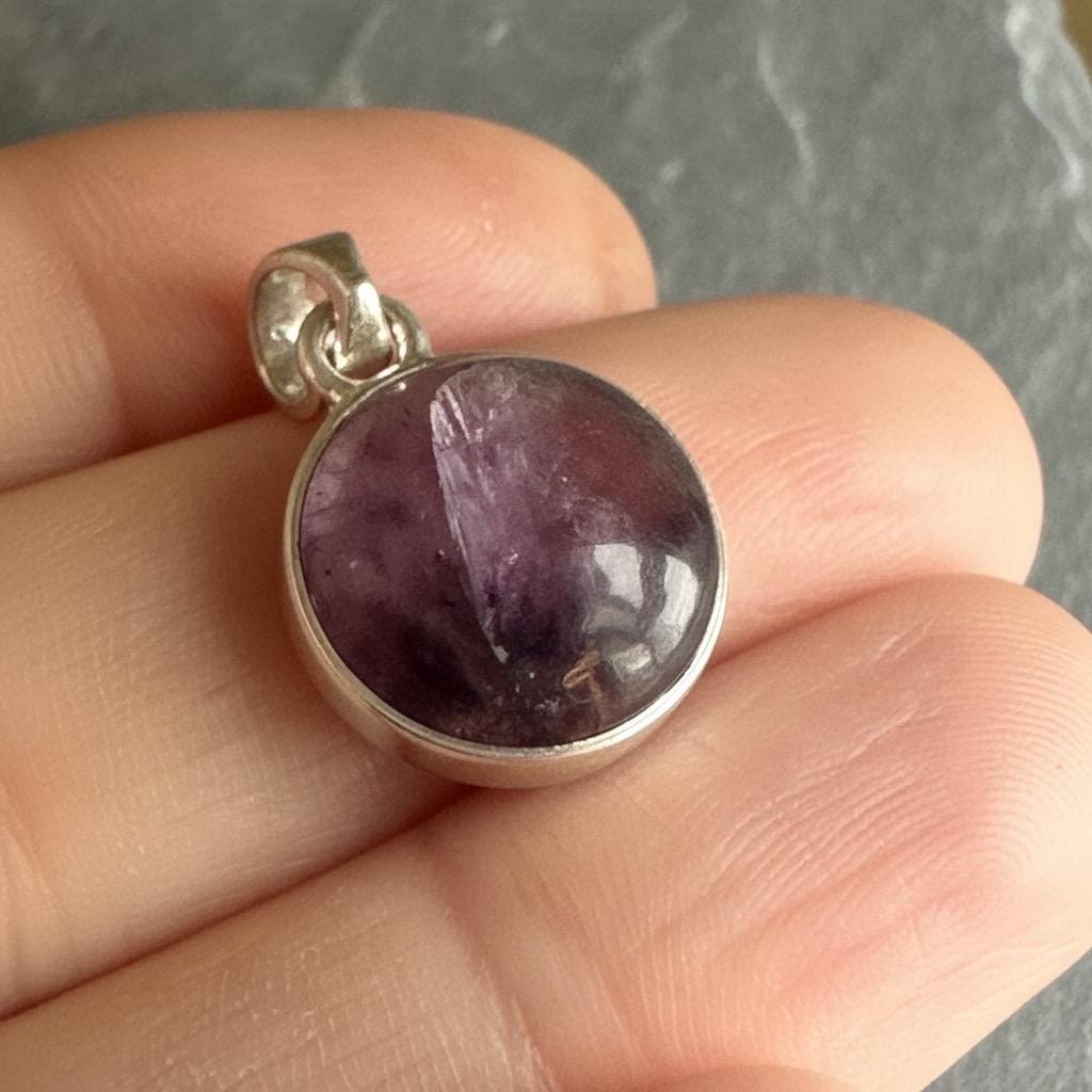 Blue John Sterling Silver Round Pendant 1.8cm x 1.2cm, Handmade UK