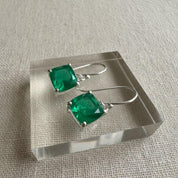 Emerald Green Quartz Earrings Sterling Silver Dangle Drop