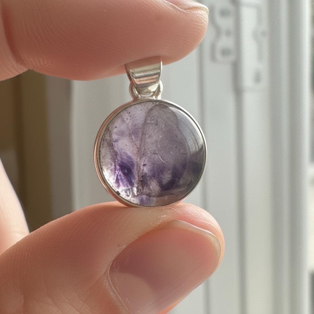 Blue John Sterling Silver Round Pendant 1.8cm x 1.2cm, Handmade UK