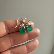 Emerald Green Quartz Earrings Sterling Silver Dangle Drop