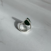 Raw Emerald Green Statement Ring, Large Faceted Teardrop Stone, Sterling Silver Bold Jewellery