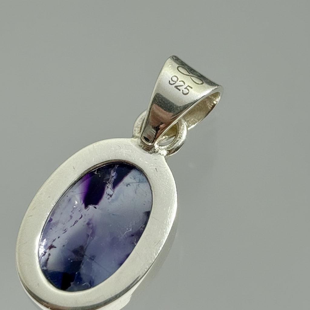 Blue John Sterling Silver Oval Pendant 1.5cm x 0.9cm, Handmade UK