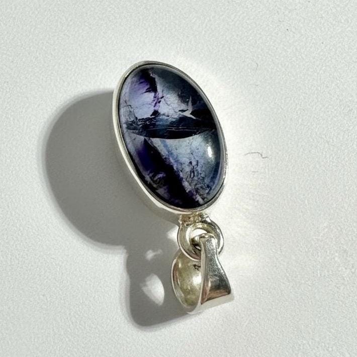 Blue John Sterling Silver Oval Pendant 1.5cm x 0.9cm, Handmade UK
