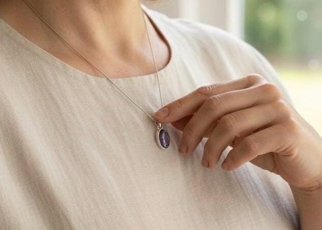 Blue John Sterling Silver Oval Pendant 1.5cm x 0.9cm, Handmade UK
