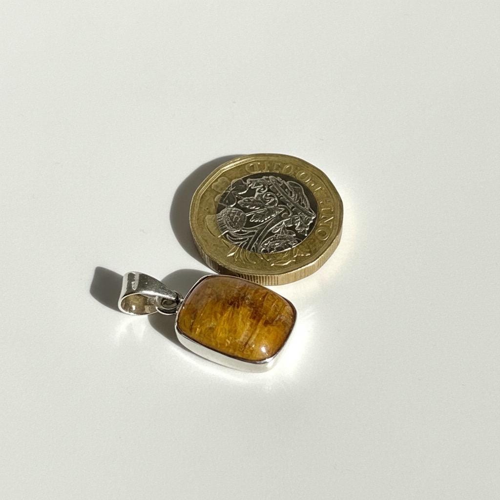 Rectangular Blue John Sterling Silver Pendant, Baguette-Cut Derbyshire Spar, 925 Bezel Setting, UK Handmade