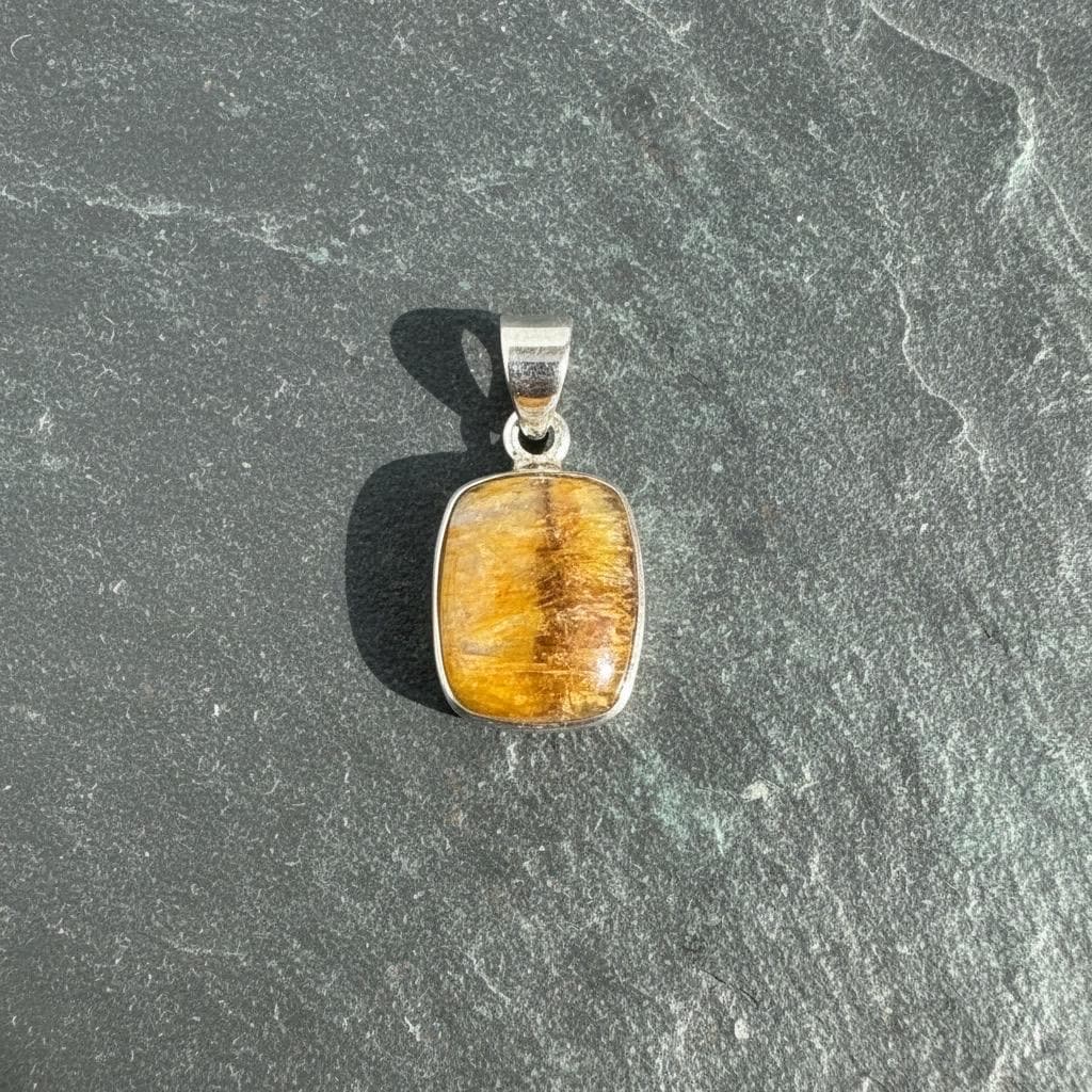 Rectangular Blue John Sterling Silver Pendant, Baguette-Cut Derbyshire Spar, 925 Bezel Setting, UK Handmade