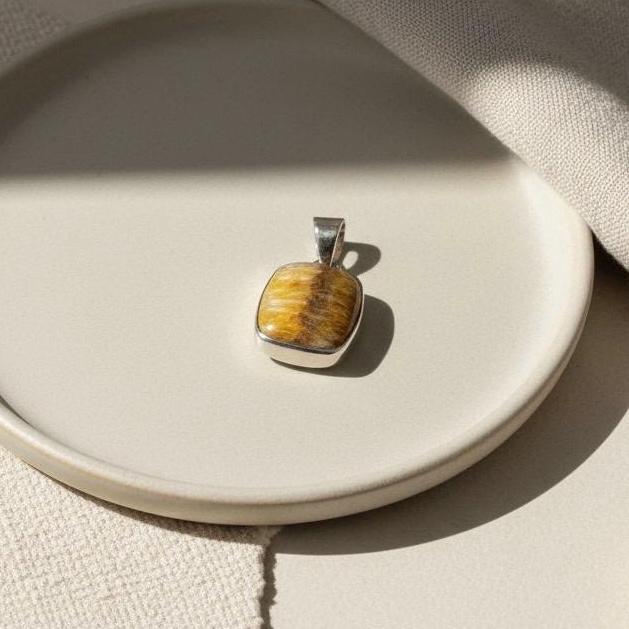 Rectangular Blue John Sterling Silver Pendant, Baguette-Cut Derbyshire Spar, 925 Bezel Setting, UK Handmade