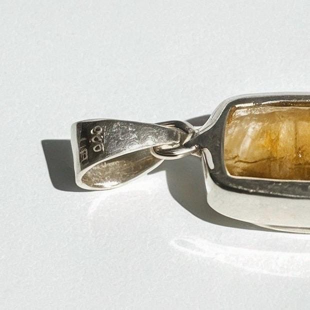 Rectangular Blue John Sterling Silver Pendant, Baguette-Cut Derbyshire Spar, 925 Bezel Setting, UK Handmade