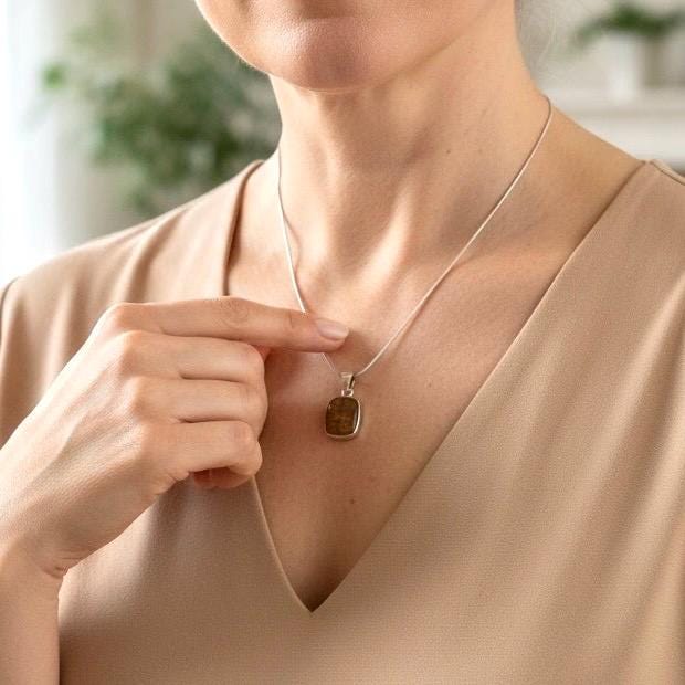 Rectangular Blue John Sterling Silver Pendant, Baguette-Cut Derbyshire Spar, 925 Bezel Setting, UK Handmade