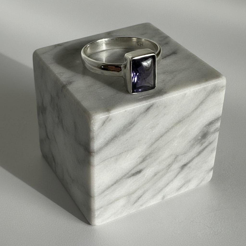 Iolite Sterling Silver Ring UK Size N 1/2 Blue Gemstone Gift