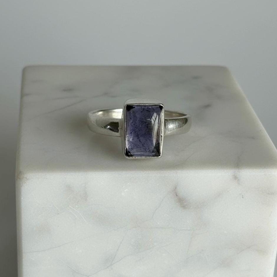 Iolite Sterling Silver Ring UK Size N 1/2 Blue Gemstone Gift