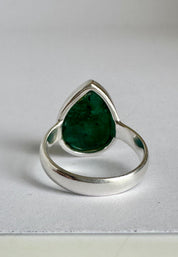 Raw Emerald Green Statement Ring, Large Faceted Teardrop Stone, Sterling Silver Bold Jewellery