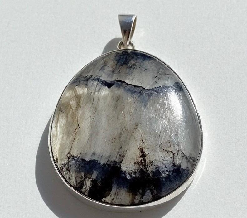 Large Blue John teardrop statement pendant 925 sterling silver Derbyshire Spar handmade UK
