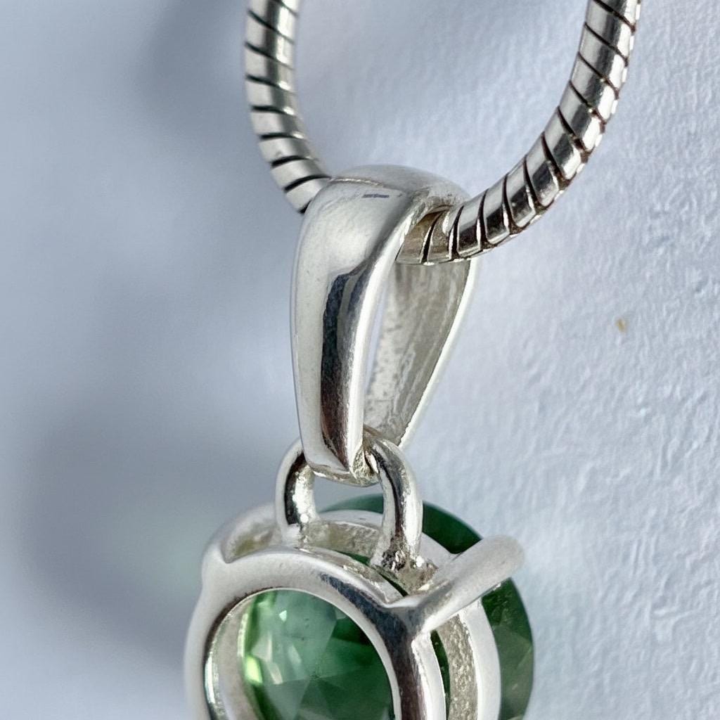 Certified Natural Moldavite 0.60ct Round • 925 Silver Pendant (4-Prong) • Copy of Lab Report Included
