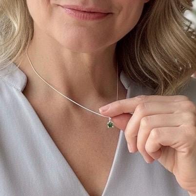 Certified Natural Moldavite 0.60ct Round • 925 Silver Pendant (4-Prong) • Copy of Lab Report Included