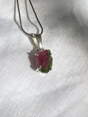 Watermelon Tourmaline Pendant • Natural Pink-Green Slice • 925 Silver • Small Raw Gem Necklace • 21 mm