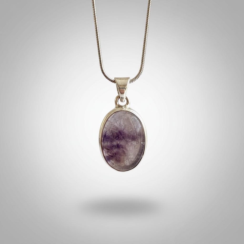 Blue John Oval Sterling Silver Pendant, Derbyshire Spar