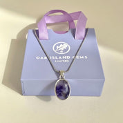 Blue John Oval Sterling Silver Pendant, Derbyshire Spar