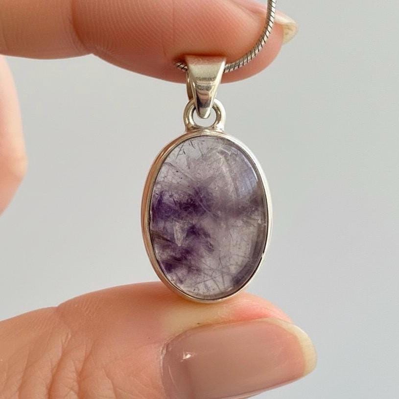Blue John Oval Sterling Silver Pendant, Derbyshire Spar