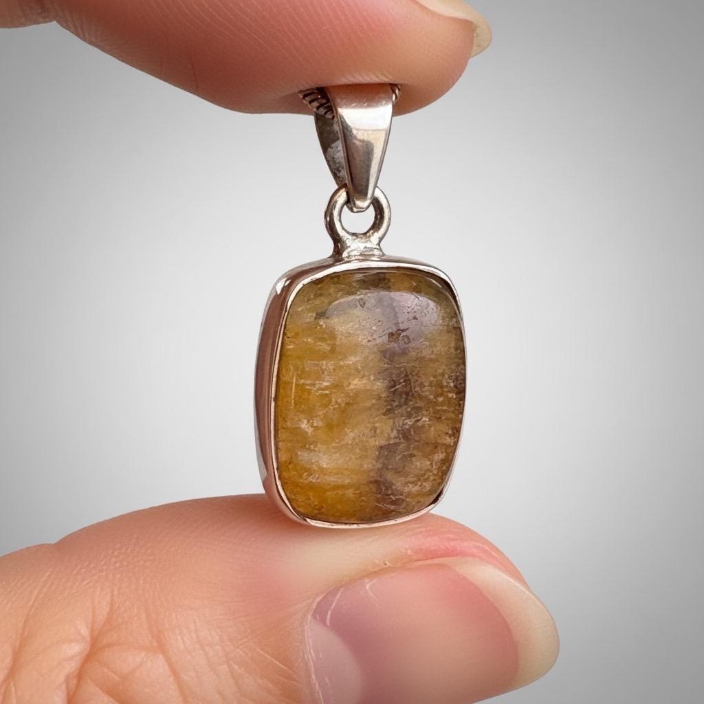 Rectangular Blue John Sterling Silver Pendant, Baguette-Cut Derbyshire Spar, 925 Bezel Setting, UK Handmade