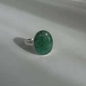 Raw Emerald Green Statement Ring, Large Faceted Oval Stone, Sterling Silver Bold Jewellery