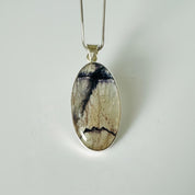 Blue John Oval Pendant 34×19 mm 925 Silver, Derbyshire Spar Cabochon, Handmade UK