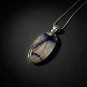 Blue John Oval Pendant 34×19 mm 925 Silver, Derbyshire Spar Cabochon, Handmade UK