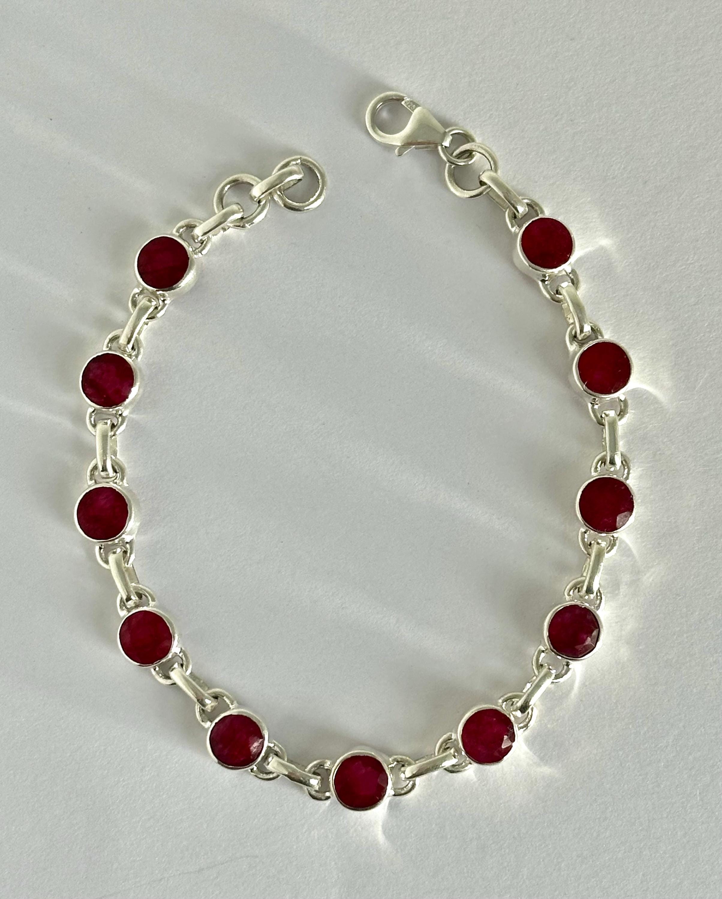 Ruby Sterling Silver Bracelet – 11 Gemstones, July Birthstone Gift