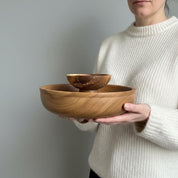 Large Solid Oak Pedestal Bowl Handmade Wooden Decorative Centrepiece