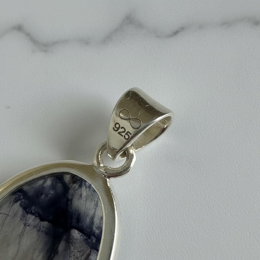Blue John Oval Pendant 34×19 mm 925 Silver, Derbyshire Spar Cabochon, Handmade UK