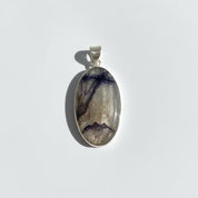 Blue John Oval Pendant 34×19 mm 925 Silver, Derbyshire Spar Cabochon, Handmade UK
