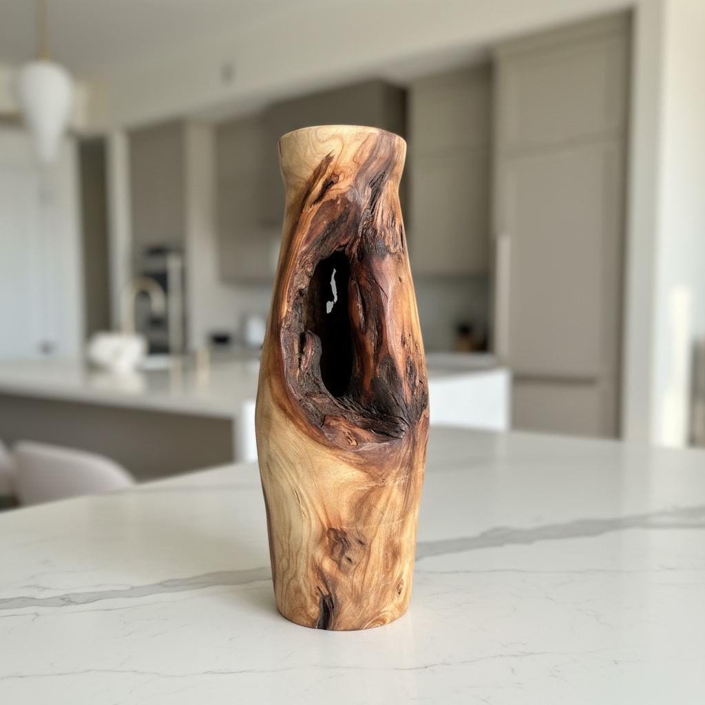 Hand-Turned Elm Wooden Vase | Organic Modern Scandinavian Decor | 5th Anniversary Wood Gift | UK Handmade