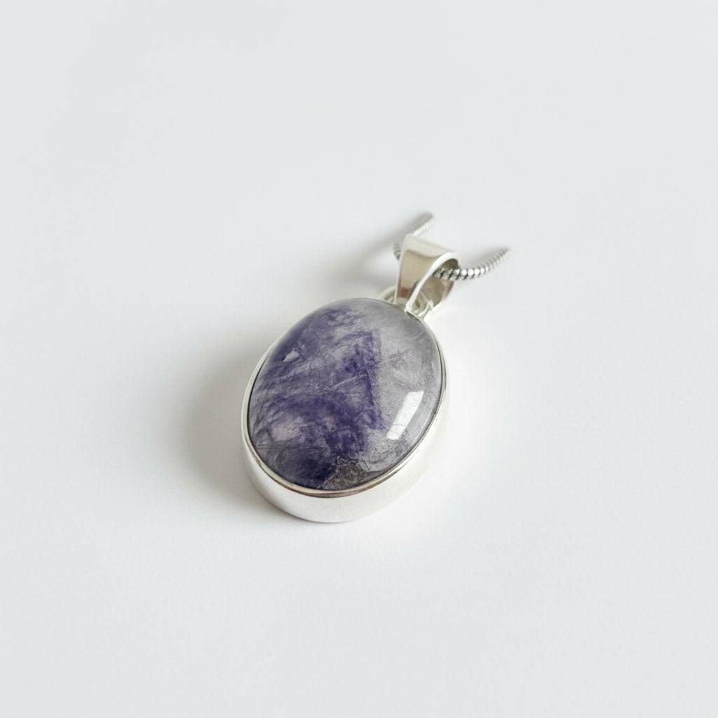 Blue John Sterling Silver Oval Pendant 1.8cm x 1.3cm