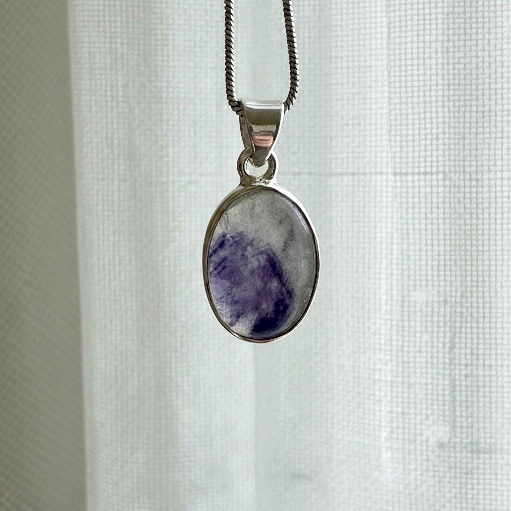 Blue John Sterling Silver Oval Pendant 1.8cm x 1.3cm