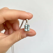 Emerald Cut Faceted Natural Aquamarine Sterling Silver Pendant
